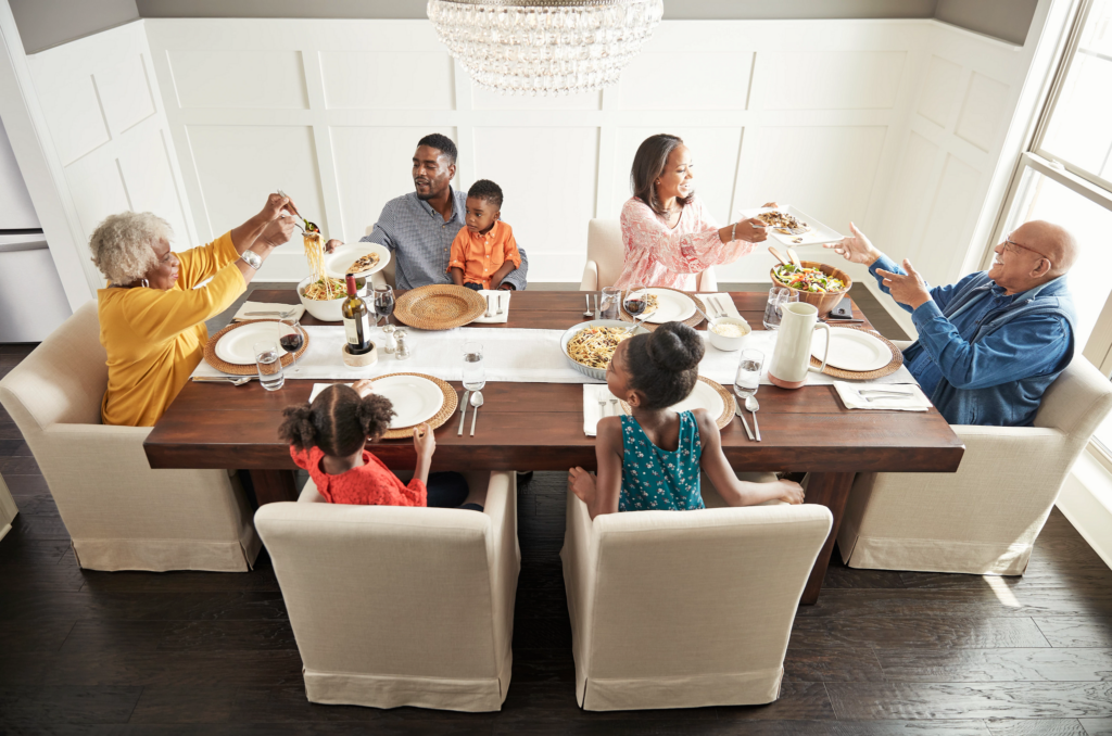 Family having breakfast at the dining table