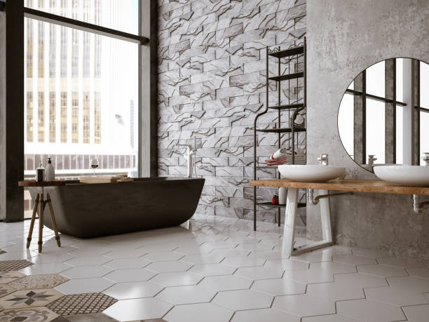 Bathroom tile with bath tub | Color Interiors